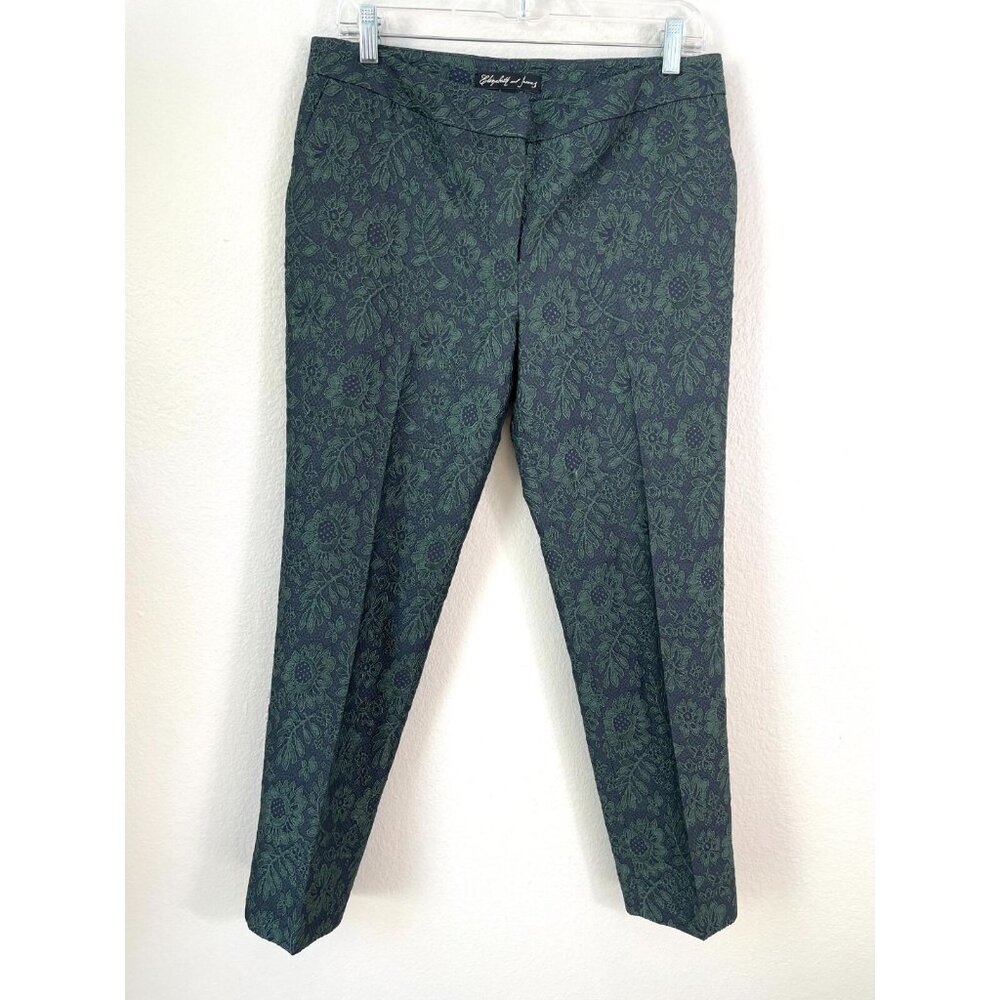Elizabeth and James Womens 8 Green Jacquard Dress Pants Career Work